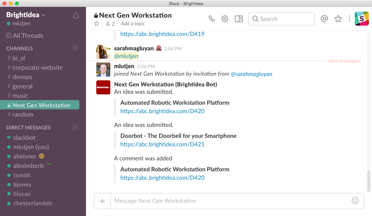 Brightidea Slack Integration